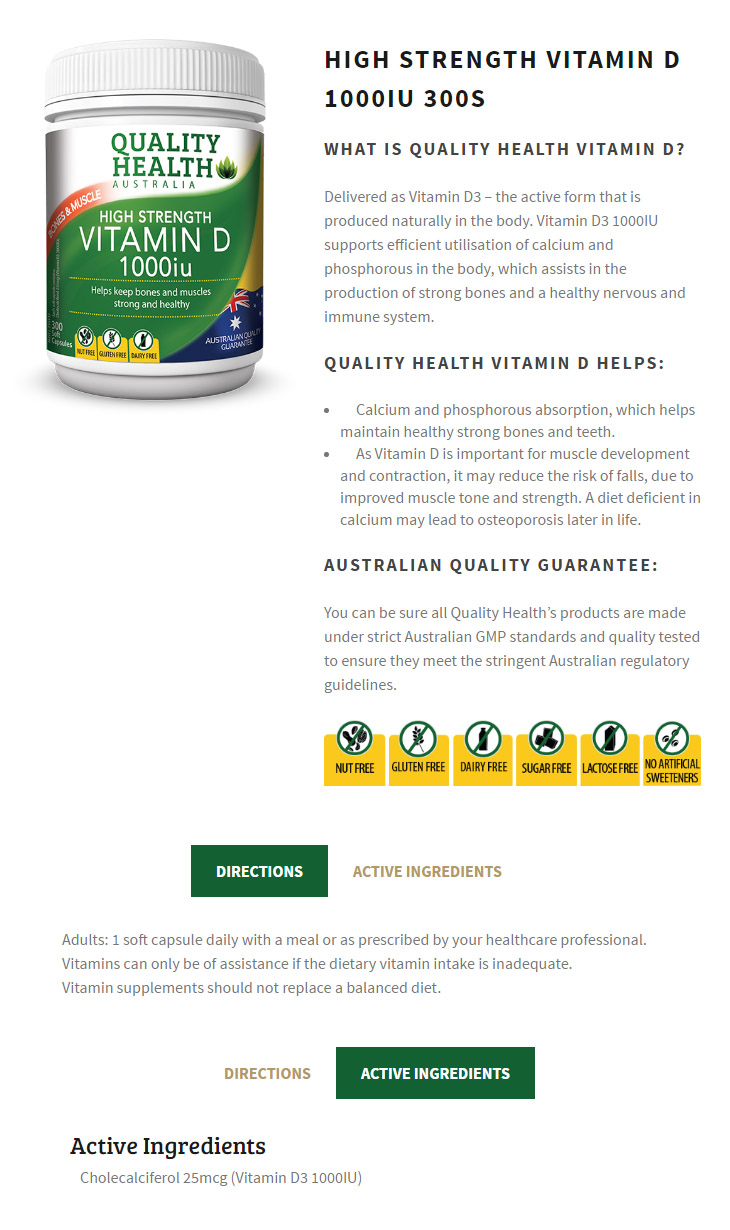 QUALITY HEALTH [퀄리티헬시] 고함량 비타민D 1000IU 300정