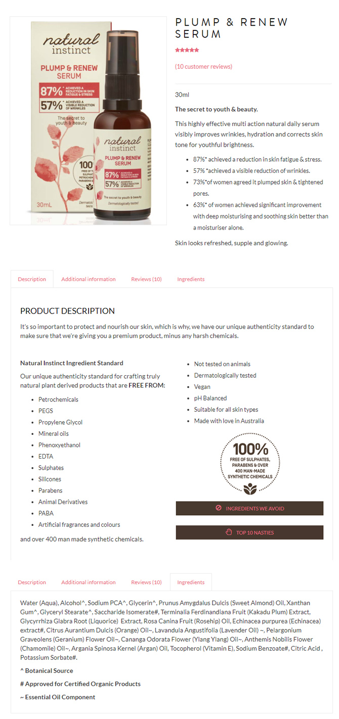  [내츄럴 인스팅트] 플럼프 앤드 리뉴 세럼 30ml