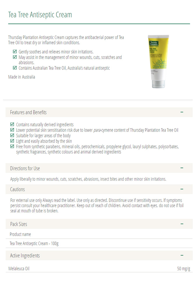 Thursday Plantation Tea Tree Antiseptic Cream 100g [써스데이플랜테이션] 티트리 안티셉틱 크림 100g