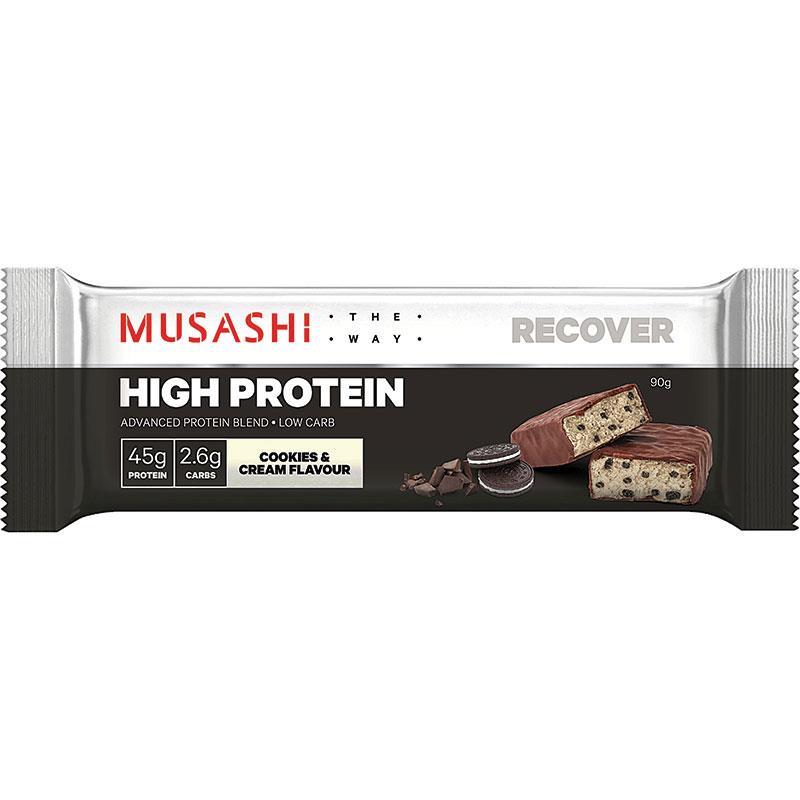 [무사시] 하이 프로틴 바 쿠키 & 크림 90g Musashi High Protein Bar Cookies And Cream 90g