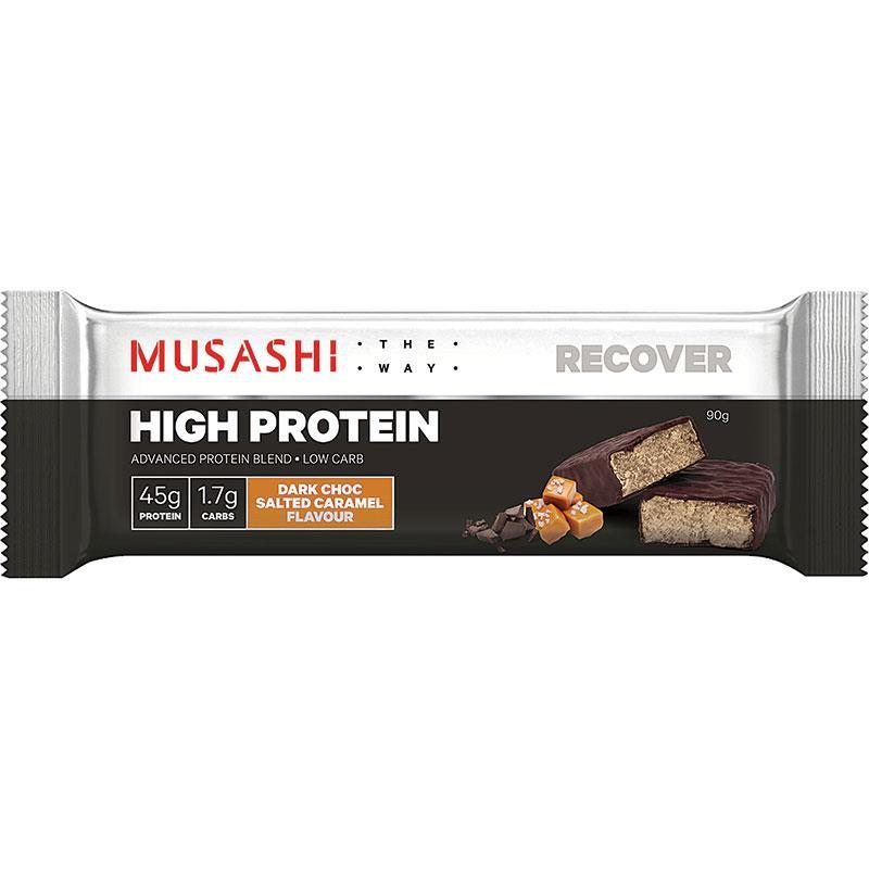 [무사시] 하이 프로틴 바 다크 초콜릿 솔티드 카라멜 90g Musashi High Protein Bar Dark Chocolate Salted Caramel 90g