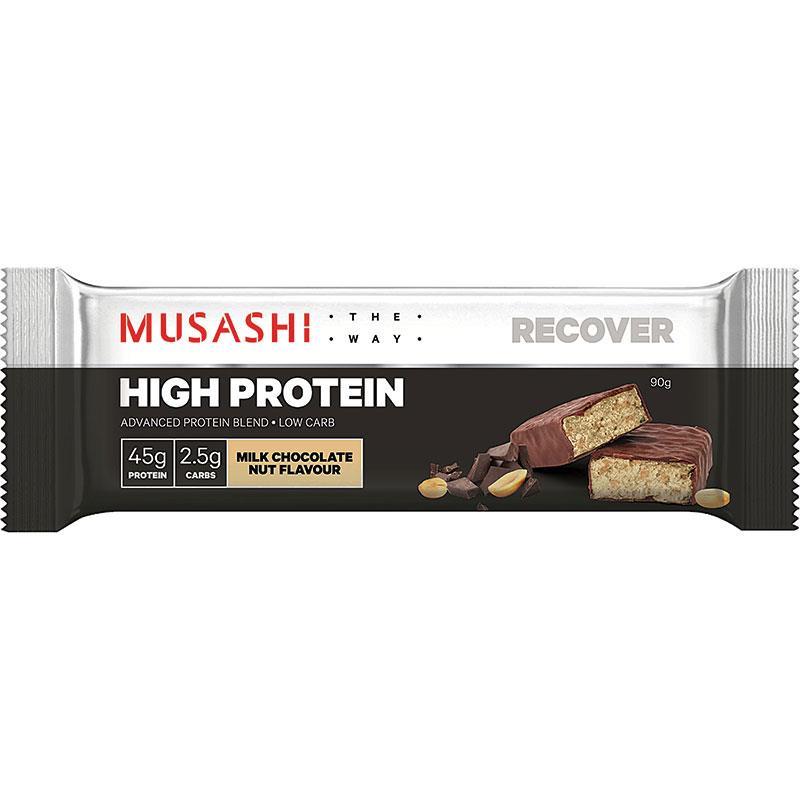 [무사시] 하이 프로틴 바 밀크 초콜릿 너트 90g Musashi High Protein Bar Milk Chocolate Nut 90g