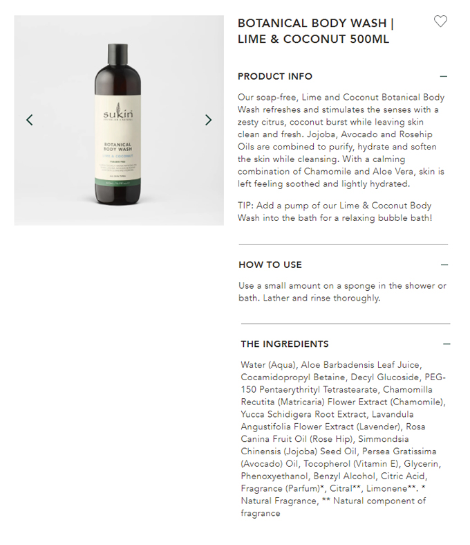 Sukin Botanical Body Wash Lime & Coconut 500ml [수킨] 보타니컬 라임 & 코코넛 바디 워시 500ml