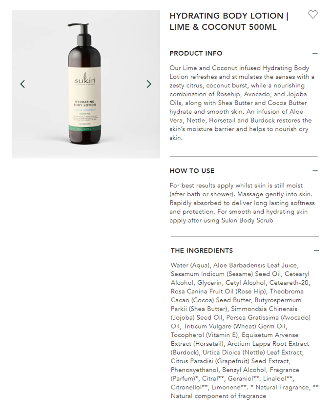 Sukin Hydrating Body Lotion Lime and Coconut 500ml [수킨] 하이드레이팅 라임 & 코코넛 바디 로션 500ml