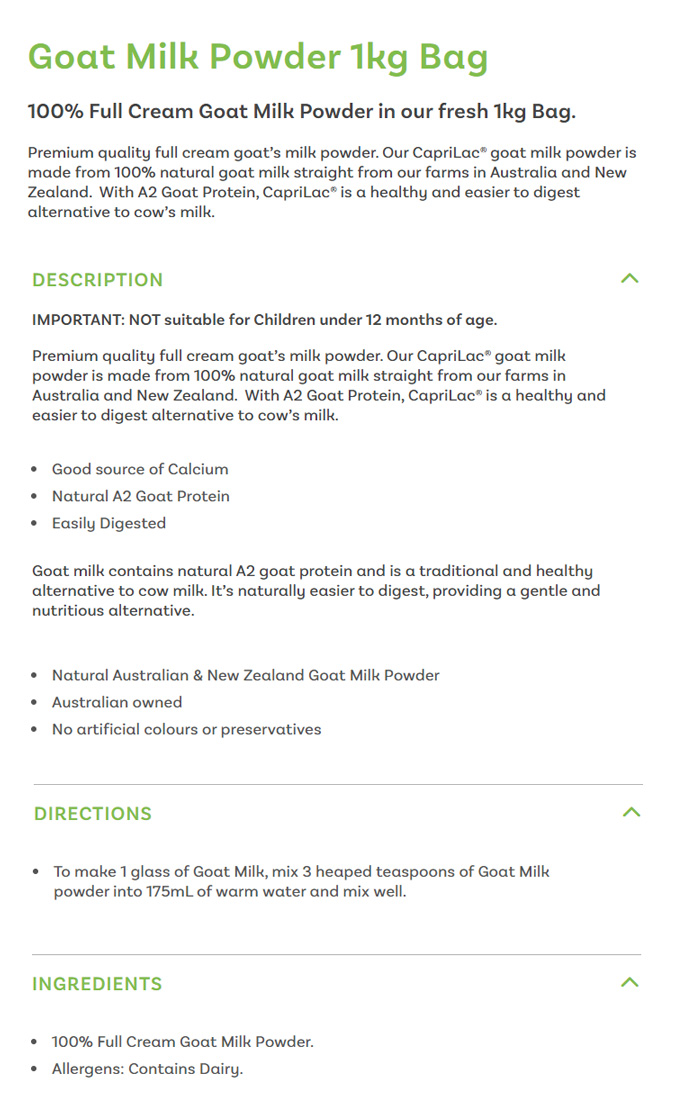  [카프리락] CapriLac 고트 밀크 산양유 파우더 1kg