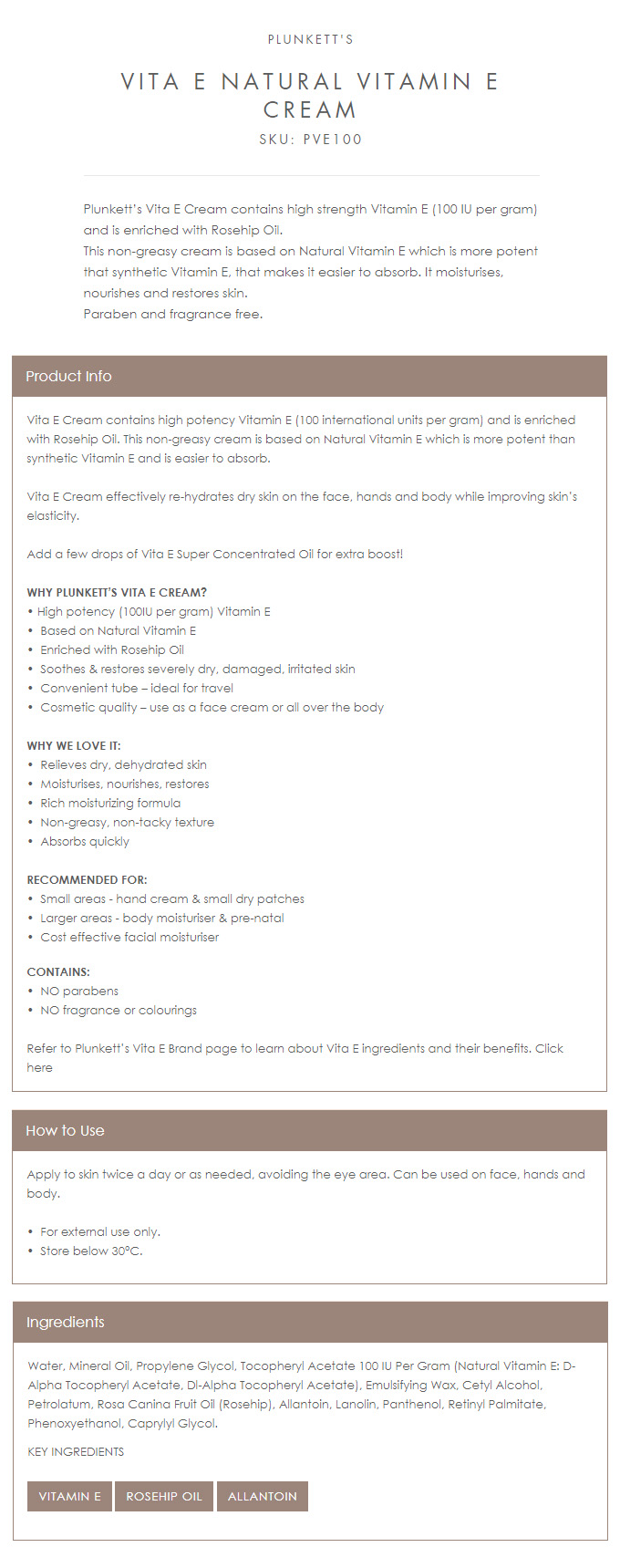   [존 플런켓] 비타E 내츄럴 비타민E 크림 100g