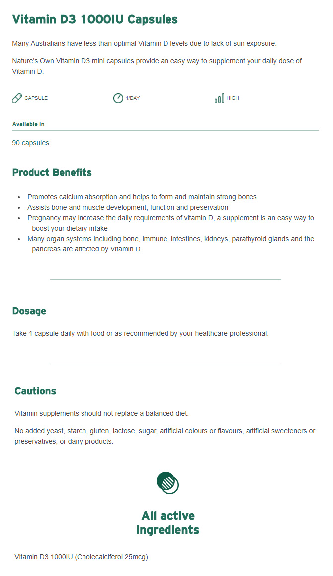  [네이쳐스온] 비타민D3 1000IU 200캡슐